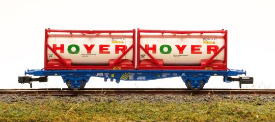 Minitrix 15649 – Container-Tragwagen Lgnss, mit 20 Fuß Tank Containern Hoyer der renfe 