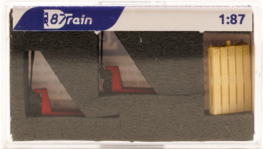 87Train 221026 (1:87) – 2 rote Gabelhubwagen und 2 Paletten 