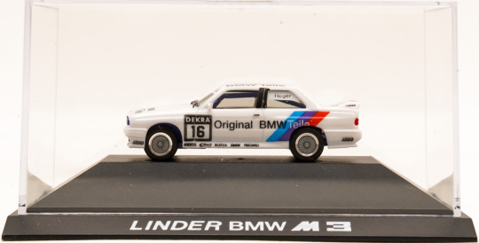 Herpa 82229417882 (1:87) – BMW M3 (E30) DTM 1991 Linder, Original BMW Teile Nr.16, Altfried Heger (BMW-Werbemodell) 