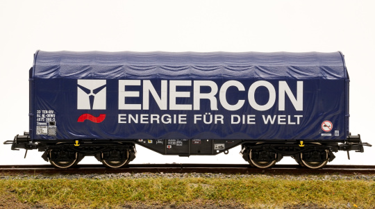 Roco 76448 – Schiebeplanenwage Shimms -Enercon- eingestellt bei der NS 