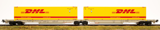 Roco 76421 (AC) – Doppeltaschen-Gelenkwagen Sdggmrs/T2000 -DHL- der Alhaus Alstätter Eisenbahn (AAE) 