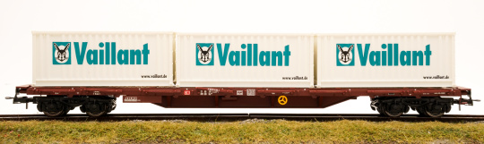 Rivarossi HR6165 – Rungenwagen Rs der DB AG, beladen mit drei 20ft-Containern Vaillant 