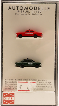 Busch 8331 (N) – 2er Set Opel Rekord, Feuerwehr + Polizei 