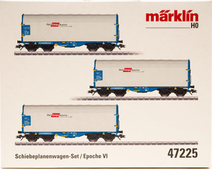 Märklin 47225 – 3-teiliges Schiebeplanenwagen-Set  Shimmns der Rail Cargo Wagon - Austria GmbH (RCW). 