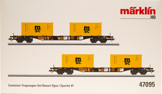 Märklin 47095 – 2-teilige Container-Tragwagen-Set Sgns der AAE, beladen mit 2 20ft. MSC-Containern 