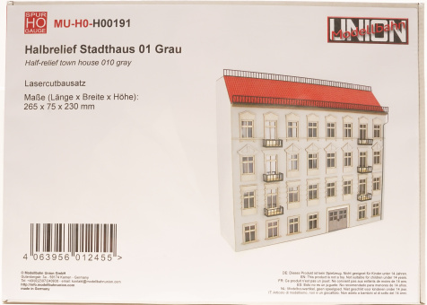 Modellbahn Union MU-H-H00191 (H0) – Bausatz Halbrelief Stadthaus 01 Grau 