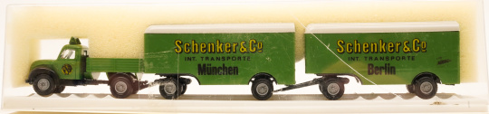 Brekina 4258 (1:87) – Magirus Zugmaschine mit zwei 2-Achsanhänger Schenker & Co 