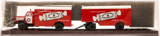 Brekina 73312 (1:87) – Henschel Zugmaschine mit  2-Achsanhänger- Dr.Hillers- 