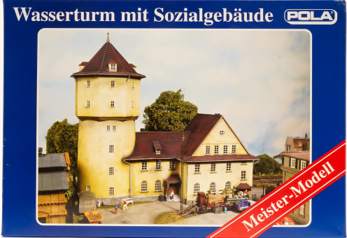 Pola 673 (H0) Meister-Modell – Bausatz Wasserturm mit Sozialgebäude & Beleuchtung 