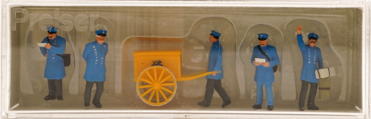 Preiser 12198 (1:87) – 5 Postbeamte um 1900 + Zubehör 