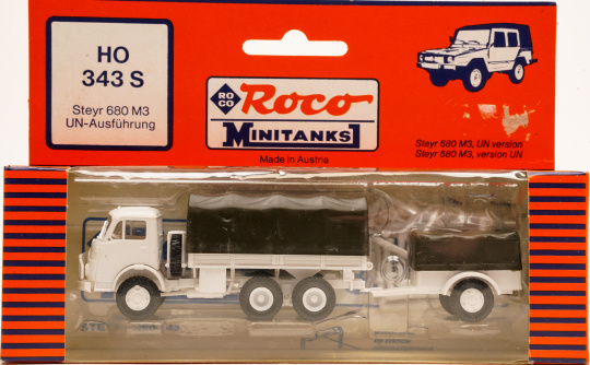 Roco 343 (1:87) – Steyr 680 M3 mit Anhänger - weiß – UN 