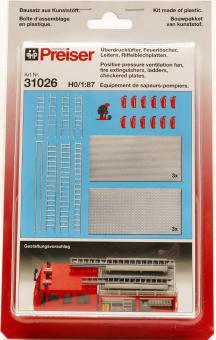 Preiser 31026 (1:87) – BausatzÜberdrucklüfter, Feuerlöscher, Leitern, Riffelblechplatten 