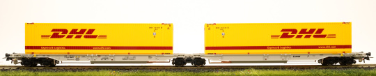 Roco 76421 – Doppeltaschen-Gelenkwagen Sdggmrss der AAE, beladen mit zwei Container DHL 