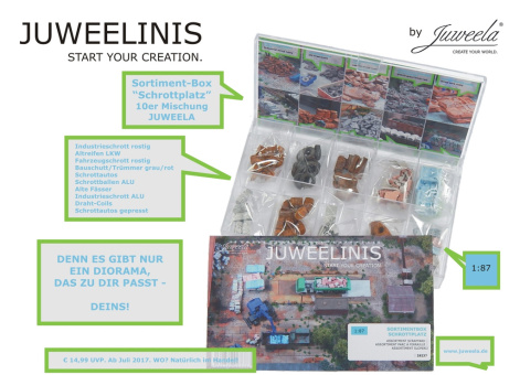Juweela 28237 (H0) – JUWEELINIS Sortimentbox Schrottplatz, 10er Mischung 
