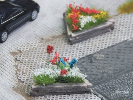 Juweela 28242 (H0) – Pflanzkübel aus Holzschwellen, klein, 5 Stück 