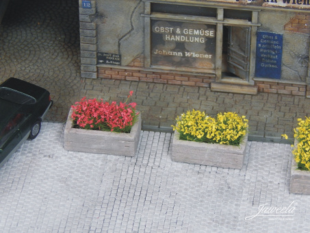 Juweela 28247 (H0) – Pflanzkübel aus Holz, klein, 5 Stück 