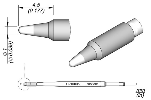 nux Modellbau N11857 – Kurze kegelförmige Spitze für feine Lötarbeiten, C210-005 Lötspitze für den nux-T80 USB-C Lötkolben 