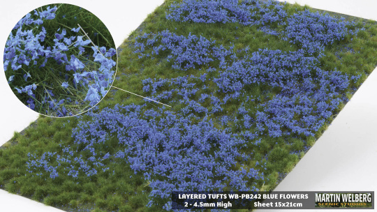 Martin Welberg Scenic Studios PB242 – Geschichtete Grasbüschel mit blauen Blumen, 2-4 mm 