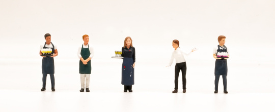 Schrumpfmich K2026S1004 – Kellner-Set mit 5 Figuren, handbemalt 