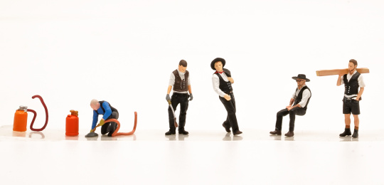 Schrumpfmich W2026D1009 – Dachdecker-Set mit 5 Figuren + Zubehör, handbemalt 