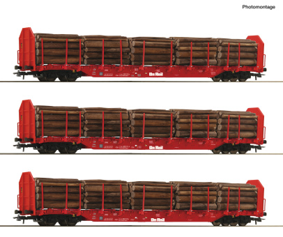 Roco 6600318 – 3-teiliges Rungenwagen-Set der OnRail, mit Rundholz-Beladung 