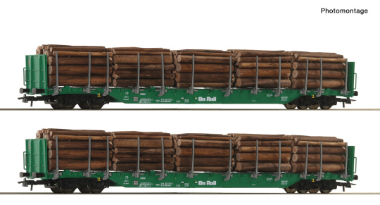 Roco 6600319 – 2-teiliges Rungenwagen-Set der OnRail, mit Rundholz-Beladung 