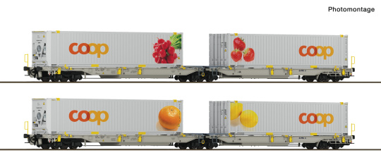 Roco 6600323 – 2-tlg. Set 2 Doppeltaschen-Gelenkwagen T2000, railCare 