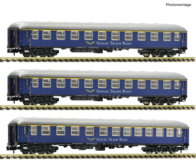 Fleischmann 6260078 (N) – 3-teiliges Schnellzugwagenset der Suisse Train Bleu 