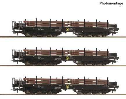 Roco 6600263 – 3-teiliges Set Schwerlast-Flachwagen der NS 
