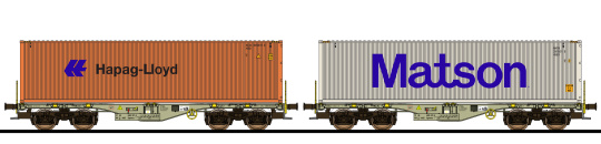 ESU 36608 – 2 Containertragwagen Sgmmns -Hapag-Lloyd, Matson- der D-AAEC 