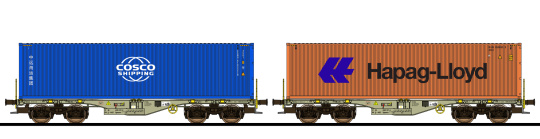 ESU 36610 – 2 Containertragwagen Sgmmns -COSCO, Hapag-Lloyd- der D-AAEC 