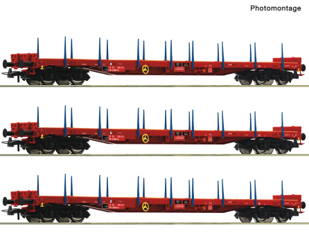 Roco 6600219 – 3-teiliges Rungenwagen-Set Rs der Rail Cargo Wago 