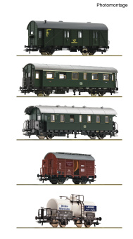 Roco 6200291 (DC) – 5-teiliges Wagenset „Personenzug mit Güterbeförderung“ der DB 