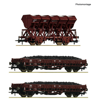 Roco 6600370 (DC) – 3-teiliges Güterwagen-Set „Schotterzug“ der DB 