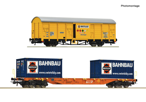 Roco 6600376 (DC) – 2-teiliges Bauzugwagen-Set der RTS/Swietelsky 