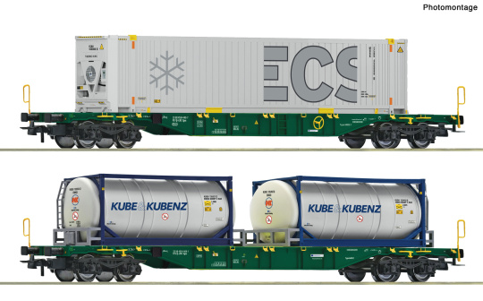 Roco 6600361 (DC) – 2-teiliges Containertragwagen-Set der Lineas 