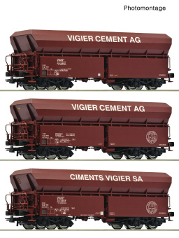 Roco 6600230 (DC) – 3-teiliges Selbstentladewagen-Set der Vigier Cement 