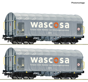 Roco 6600389 (DC) – 2-teiliges Schiebeplanenwagen-Set der Wascosa 