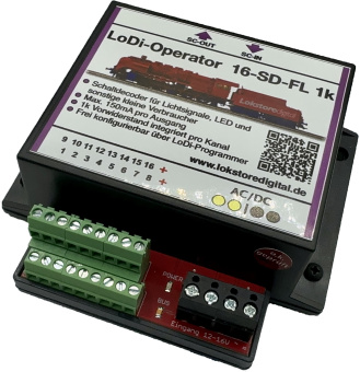 Lokstoredigital LoDi0051K – LoDi-Operator 16-SD-FL 1K Signaldecoder für Licht- und Flügelsignale 
