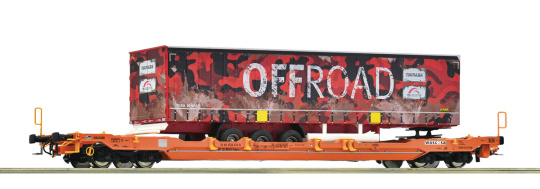 Roco 6600179 – Taschenwagen  Sdgnss/T5 der Wascosa, mit Auflieger -Offroad- 