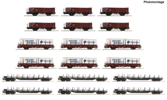 Roco 6600335 – DB 18er-Wagendisplay Rangierbahnhof – offene Güterwagen 