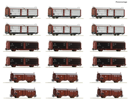 Roco 6600340 – DB 18er-Wagendisplay Rangierbahnhof – Schiebedach- und Schiebewandwagen 