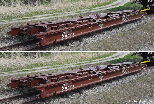 Roco 6640005 (H0e) – ÖBB 2er-Set Schmalspur-Rollwagen WW/s 