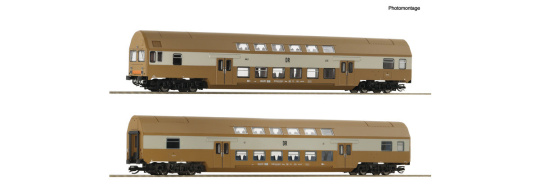 Roco 6280025 (TT) – DR Doppelstockwagen mit Steuerwagen, 2er-Set, Epoche IV 