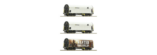 Roco 6680023 (TT) – Captrain Schiebeplanenwagen Shimmns, 3er-Set WANTED, Epoche VI 