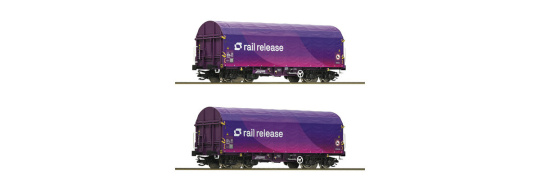 Roco 6680024 (TT) – Railrelease Schiebeplanenwagen Shimmns, 2er-Set, Epoche VI 