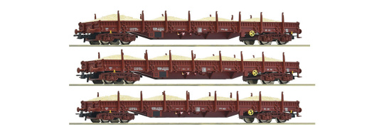 Roco 77042 – 3er-Set 2 Sandzug, Flachwagen Res, DR 